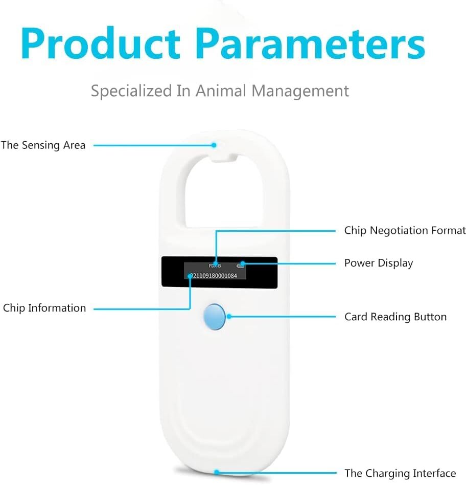 Microchip Reader Rechargeable Pet RFID EMID Micro Chip Reader Scanner 134.2kH...