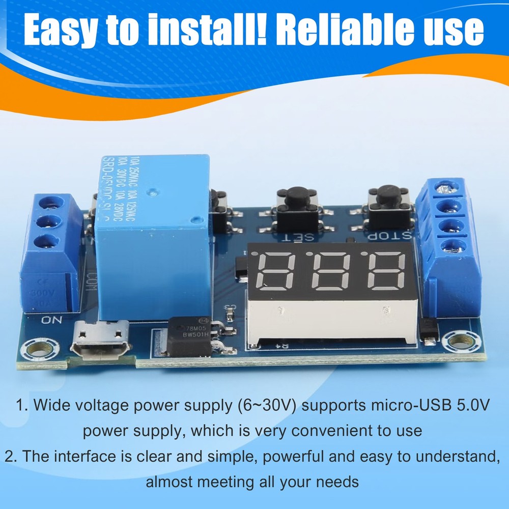 DC 6-30V Support Micro-USB 5V LED Display Automation Cycle Delay Timer8368