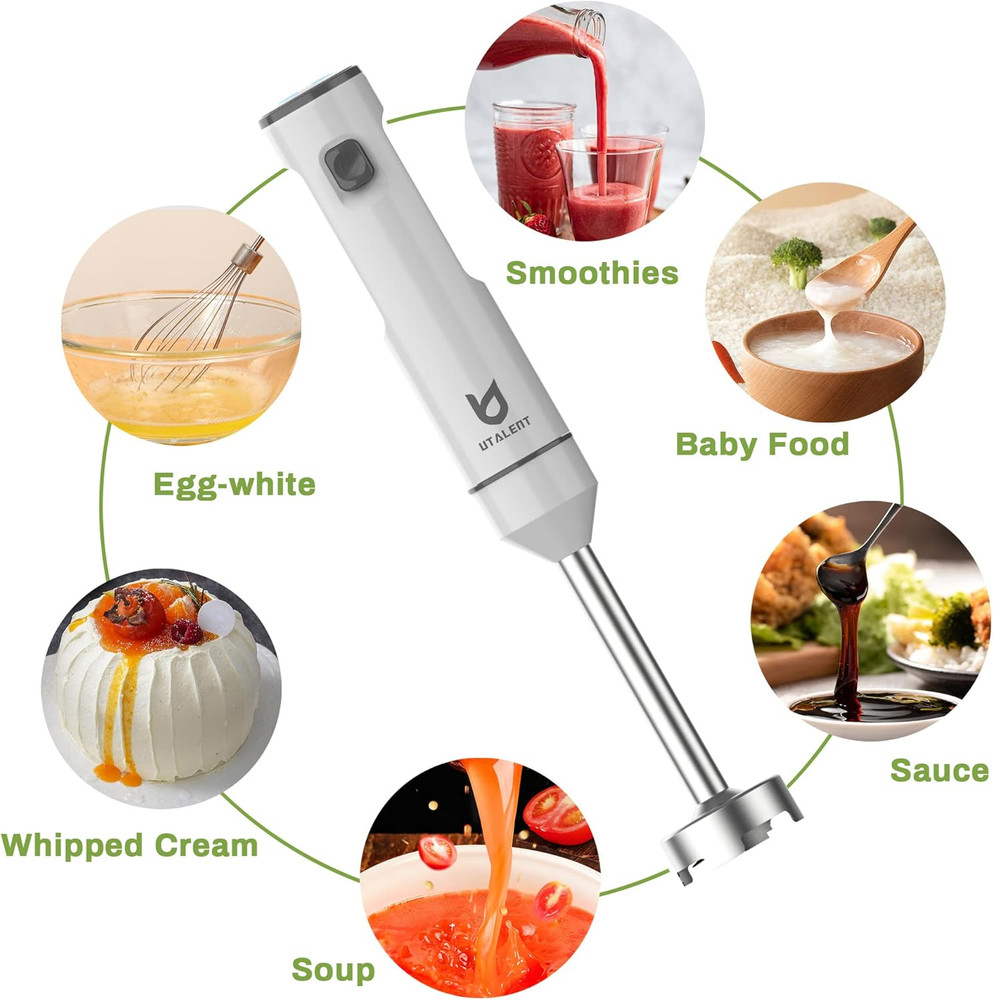 Cordless Hand Blender, Variable Speed Immersion Blender Rechargeable, with 500M