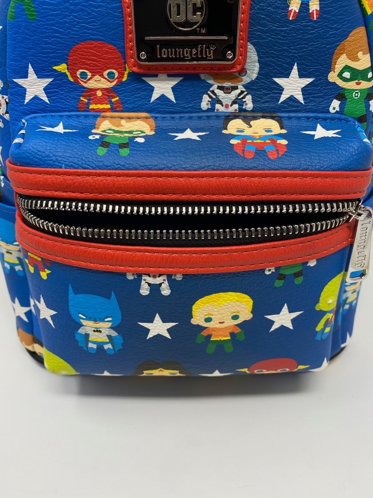 Loungefly DC Comics JUSTICE LEAGUE CHIBI CHARACTERS Mini Backpack~Wallet~Pouch