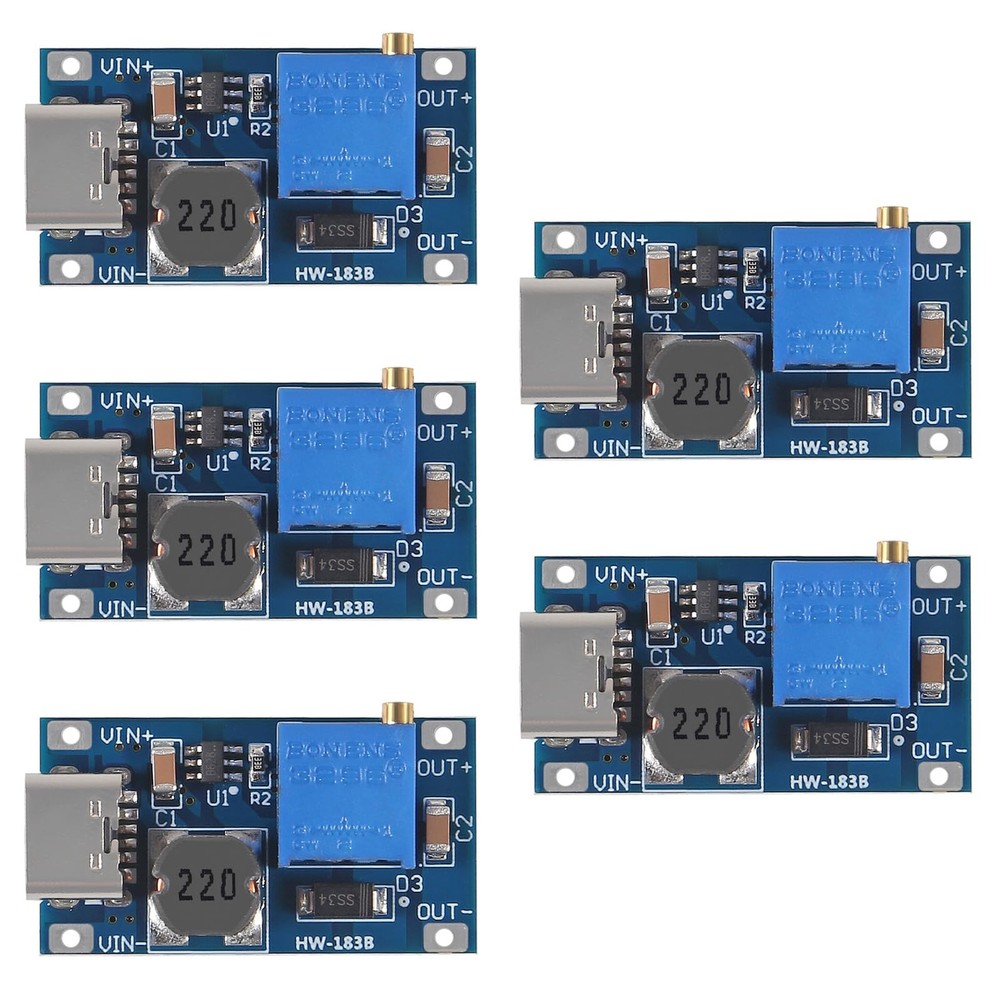5pcs Type-C MT3608 DC-DC Adjustable Boost Module 2A Step-Up Converter 2V-24V 5V