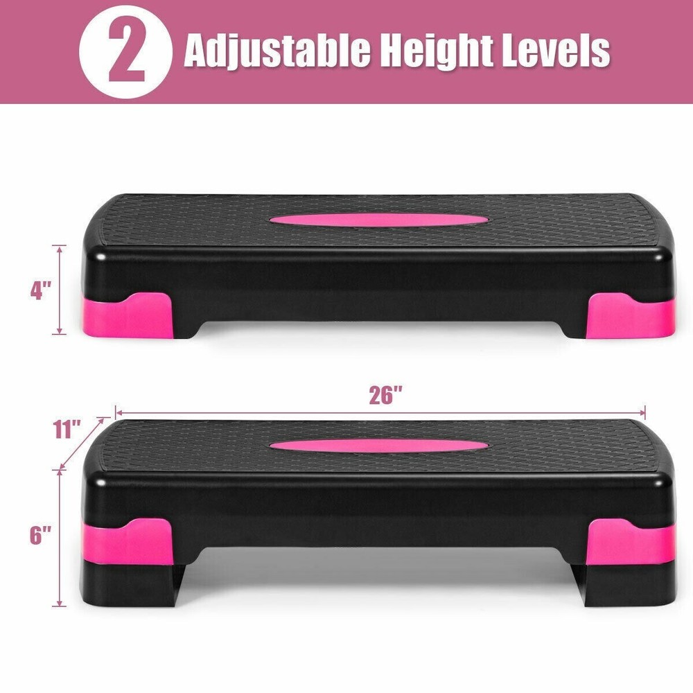 26" Height Adjustable Aerobic Exercise Step Deck with Risers and Non-Slip Surfac