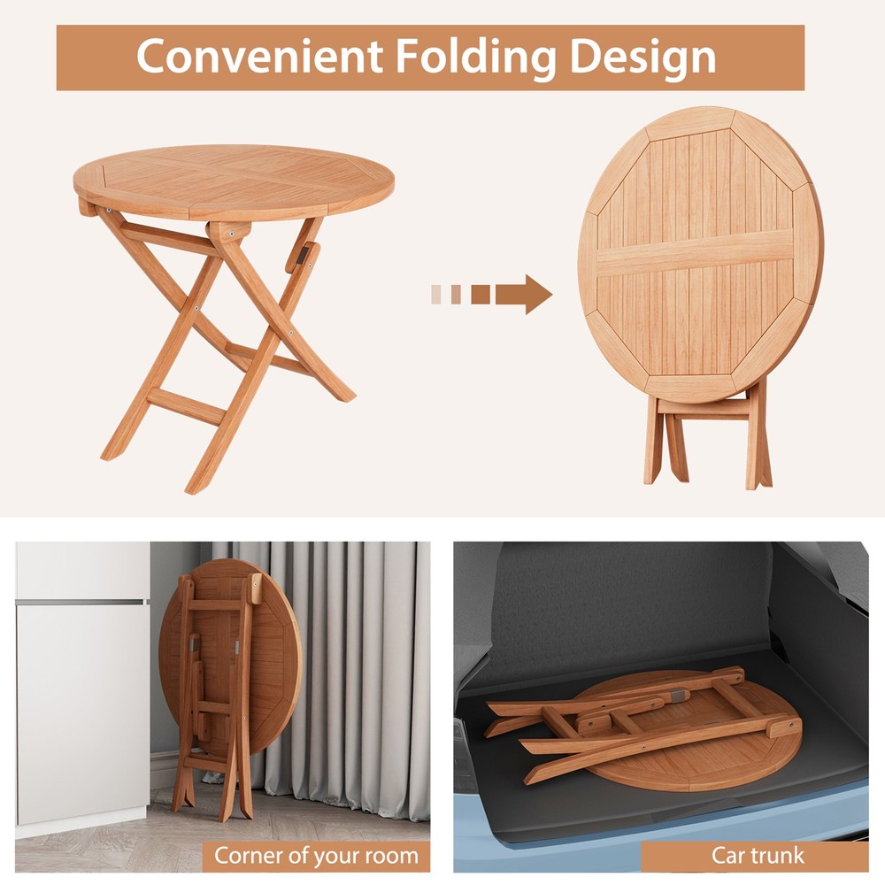 31.5-inch Round Outdoor Folding Table Patio Solid Teak Dining Table