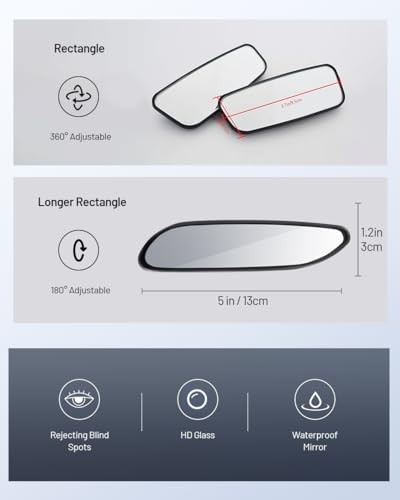 Blind Spot Mirror, 5" Wide Horizontal Viewing Angle, Side Longer Rectangle