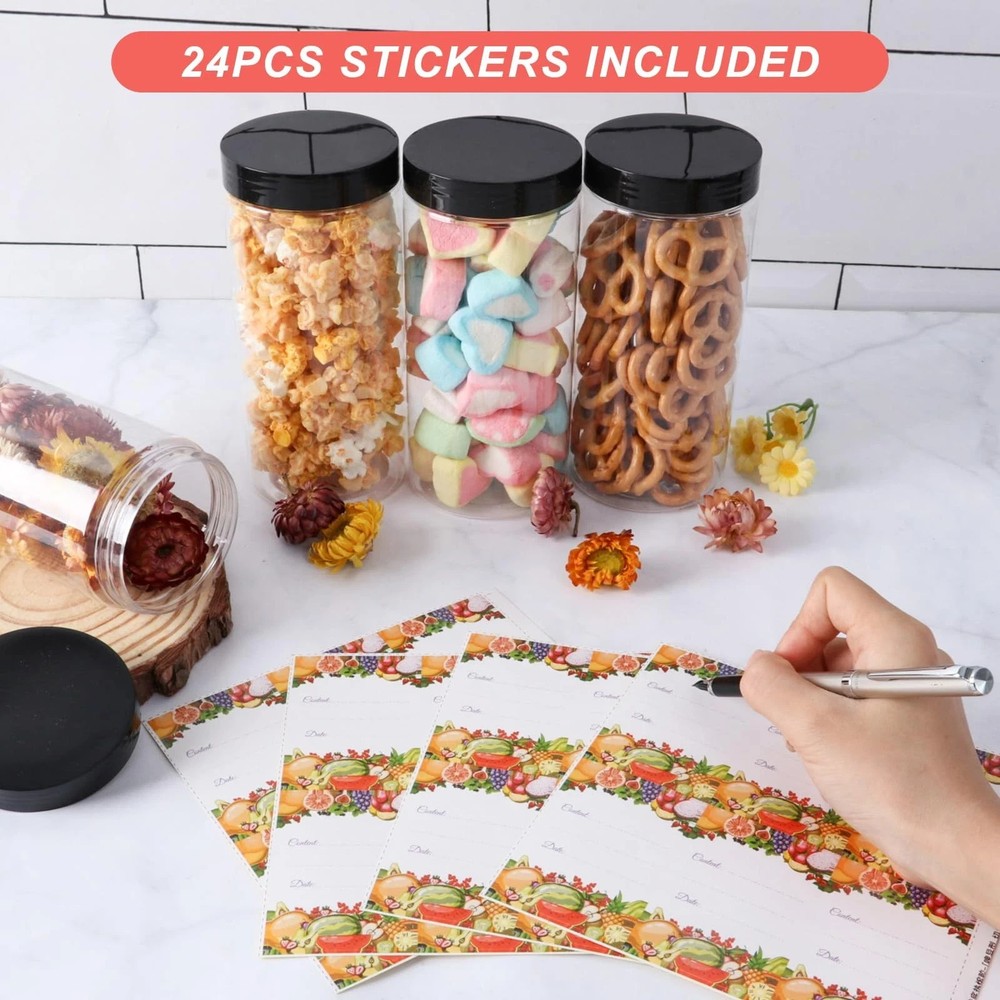Plastic Jars with Lids 16 oz 24Pack Empty Clear for Storage Round Leakproof