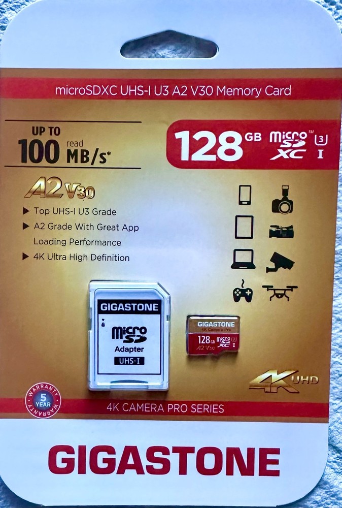 Gaming Storage Security Data Memory GIGASTONE 128GB Micro SD XC A2 V30 (2) Pack.