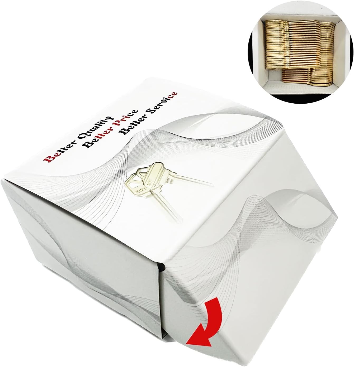 Brass Finish Key Blanks, KW1 Uncut Blank Keys, Pack of 100 Keys