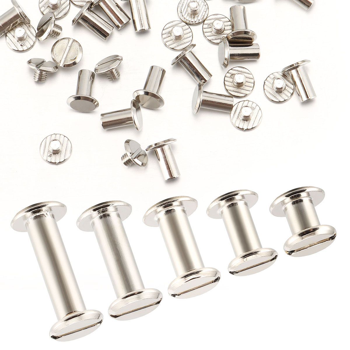 100Pcs Chicago Screws Metal Screw Posts Nail Rivet for Leather Crafts 5 Size Set