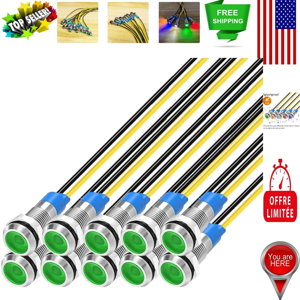Durable 10pcs Green LED Indicator Lights – Modern Waterproof Panel Mount Design