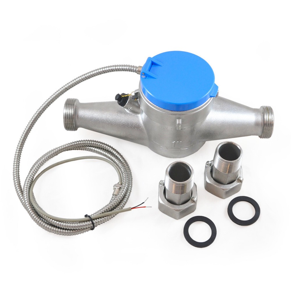 One Inch Water Meter - Pulse Output - Stainless - Threaded Adapters - #W5