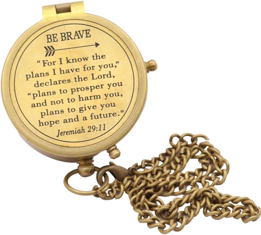 Solid Brass Directional Engraved Compass Baptism First Communion Christian