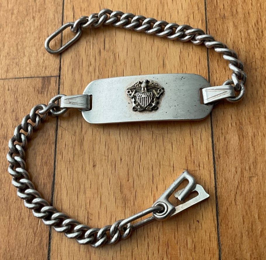 WWII US NAVY OfficerID Braclt.STERLING/ 1944-SOFTBALL CHAMPIONS/SCOTLND-13.86 g