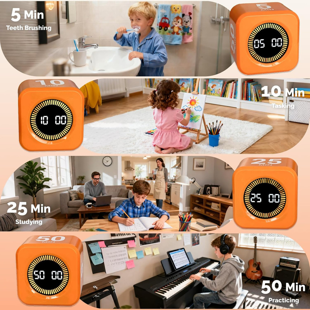 KADAMS Pomodoro Cube Timer Productivity Visual Timer - 5/10/30/60 Min Rotating