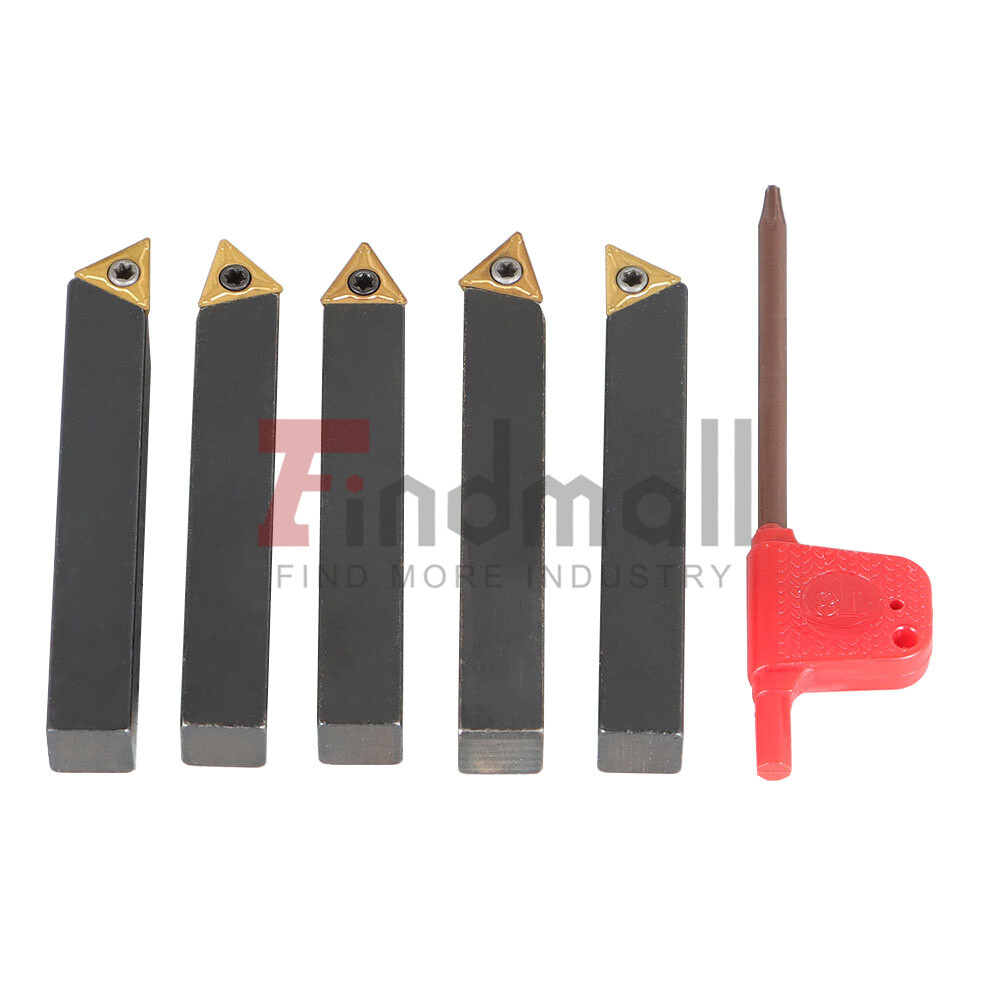 5Pcs 3/8" Lathe Indexable Carbide Insert + Turning Tooling Bit Holder Set