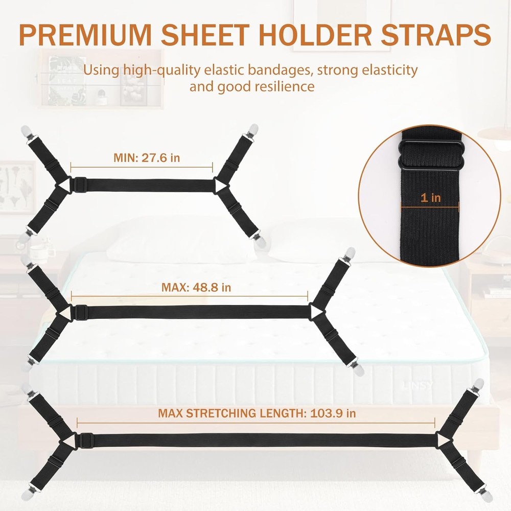 Bed Sheet Holder Straps | 2Pcs Adjustable Elastic Fitted Sheet Grippers