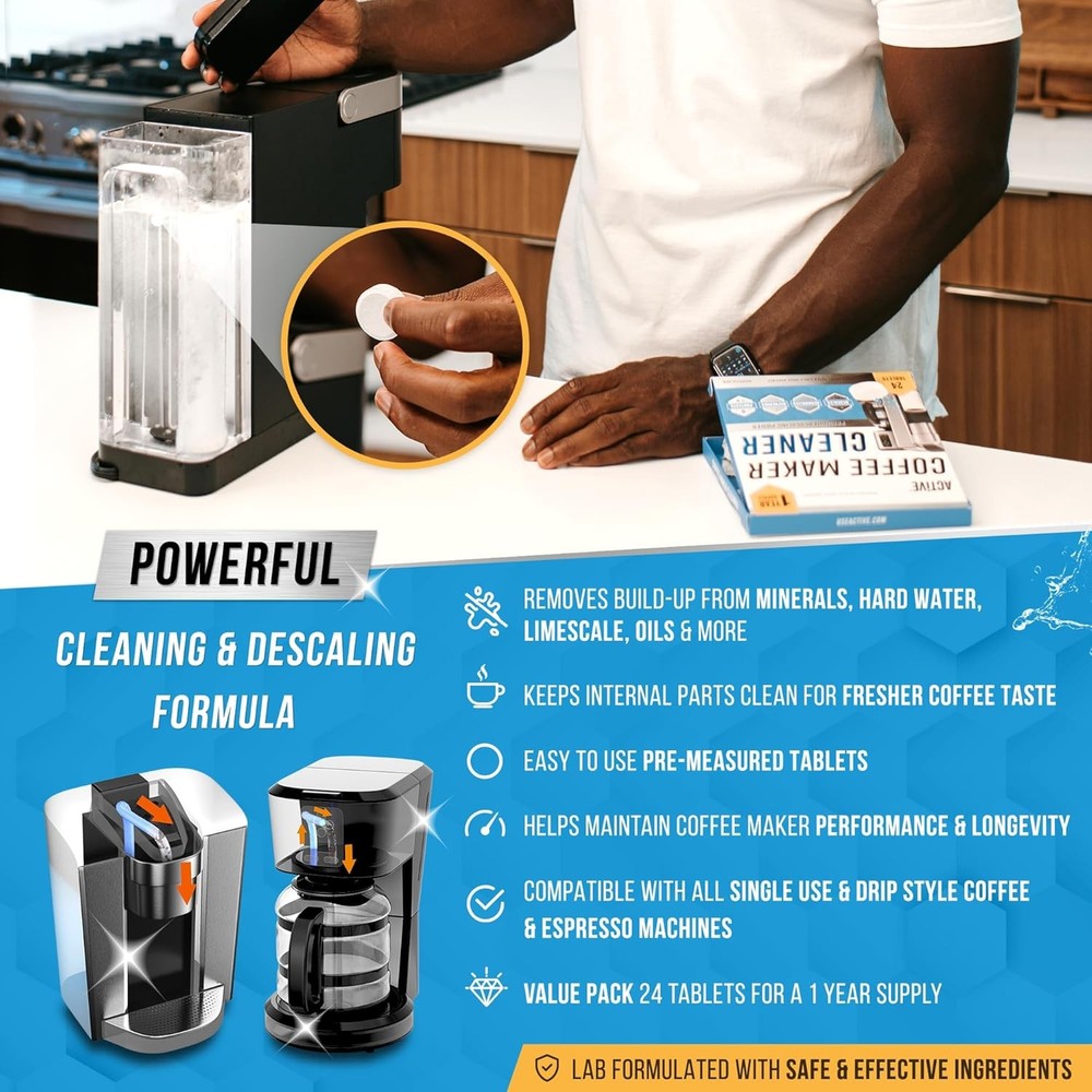 Coffee Machine Cleaner Descaler Tablets - 24 Count, Compatible With...