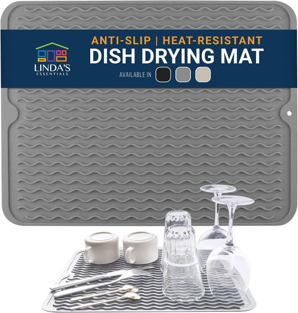 Silicone Dish Drying Mat for Kitchen Counter - Multi-Use Pad, Non-Slip &
