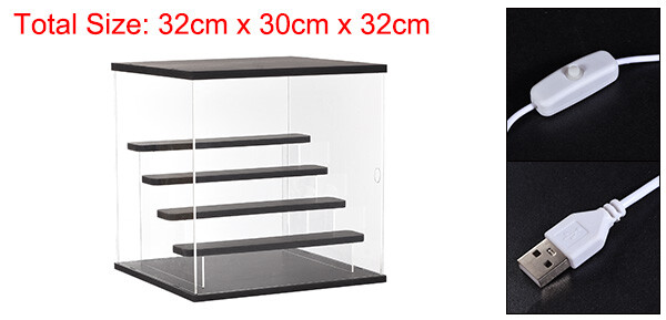 Clear Acrylic Display Case with LED Light 4 Tier Dustproof Showcase Boxes Stand