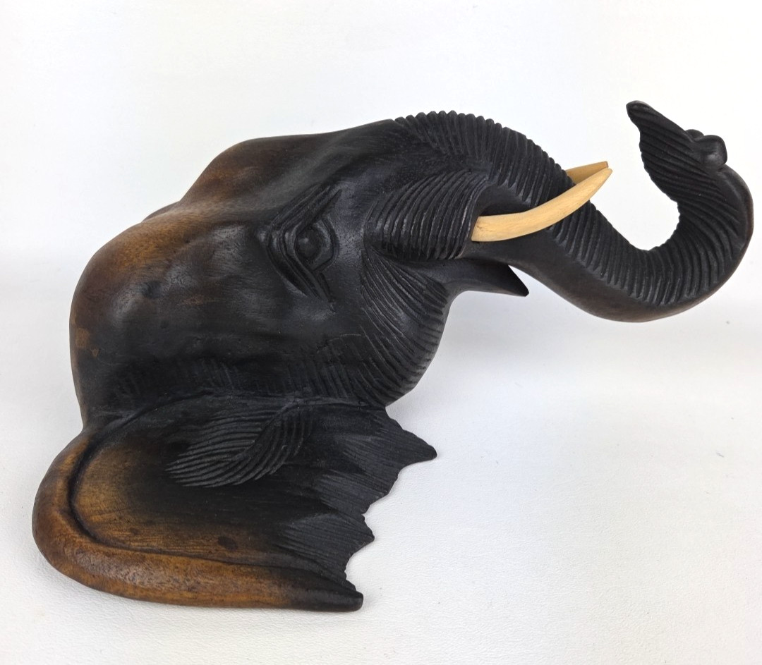 12” Wooden Thai Elephant Head Hand Carved Hanging Wall Home Decor Boho Gift
