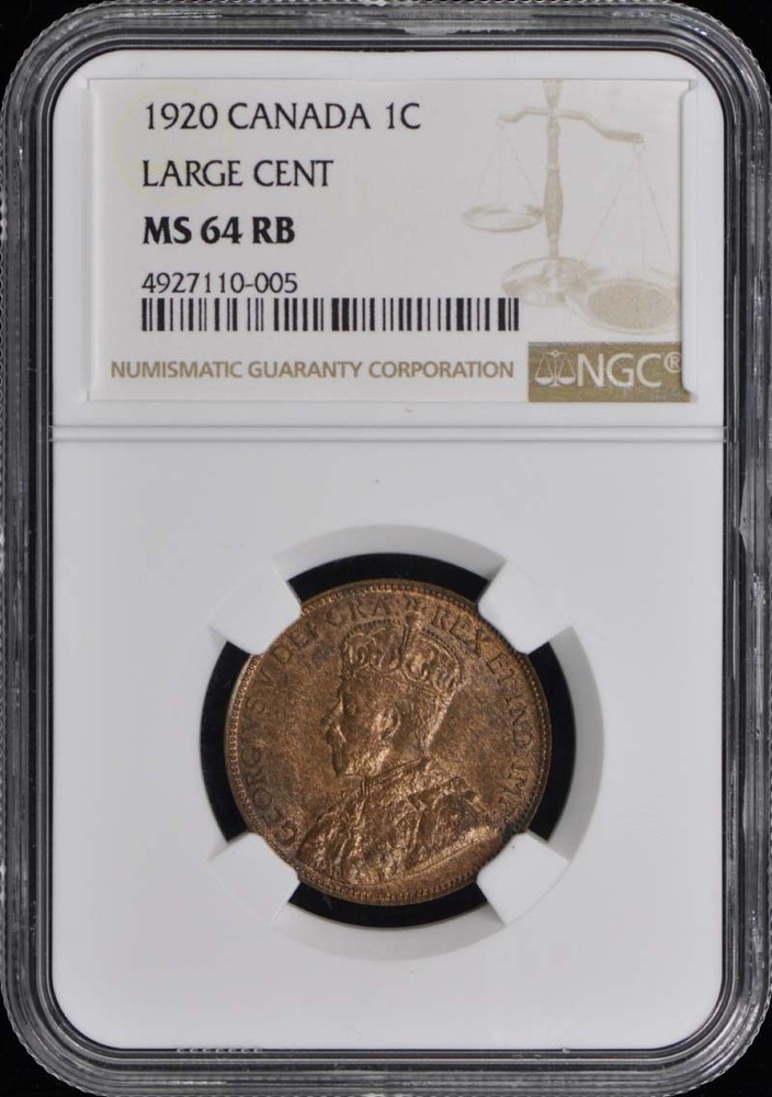 1920 CANADA LARGE CENT 1C NGC MS64RB