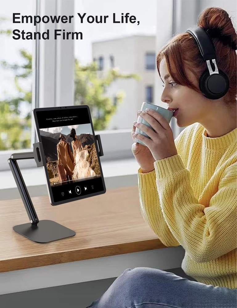 Tablet Stand for iPad, Aluminum Multi-Angle Adjustable Holder, Black