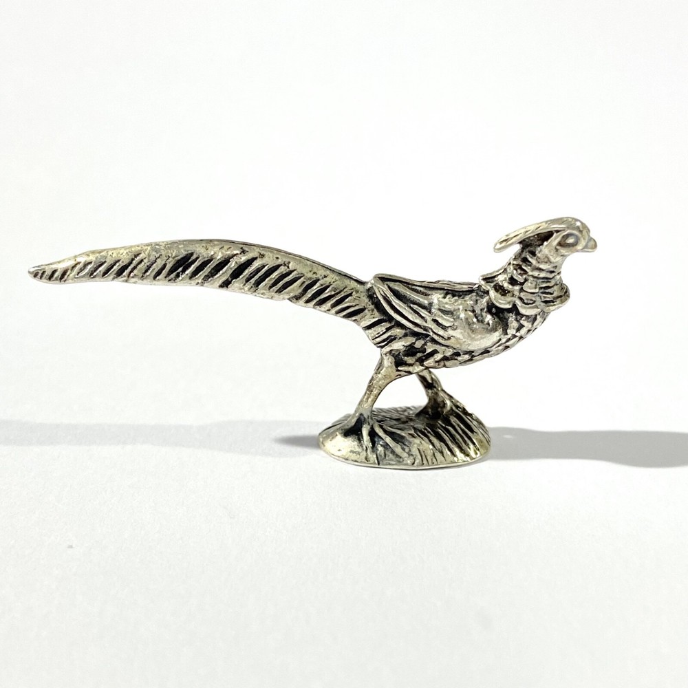vintage solid silver pheasant miniature , hallmarked italian figurine