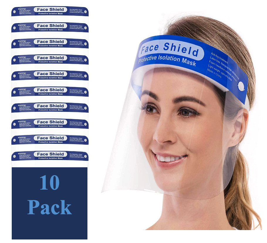 Face Shields/Face Masks Visor Clear with Sponge Pad Adjustable Band 10 Pack