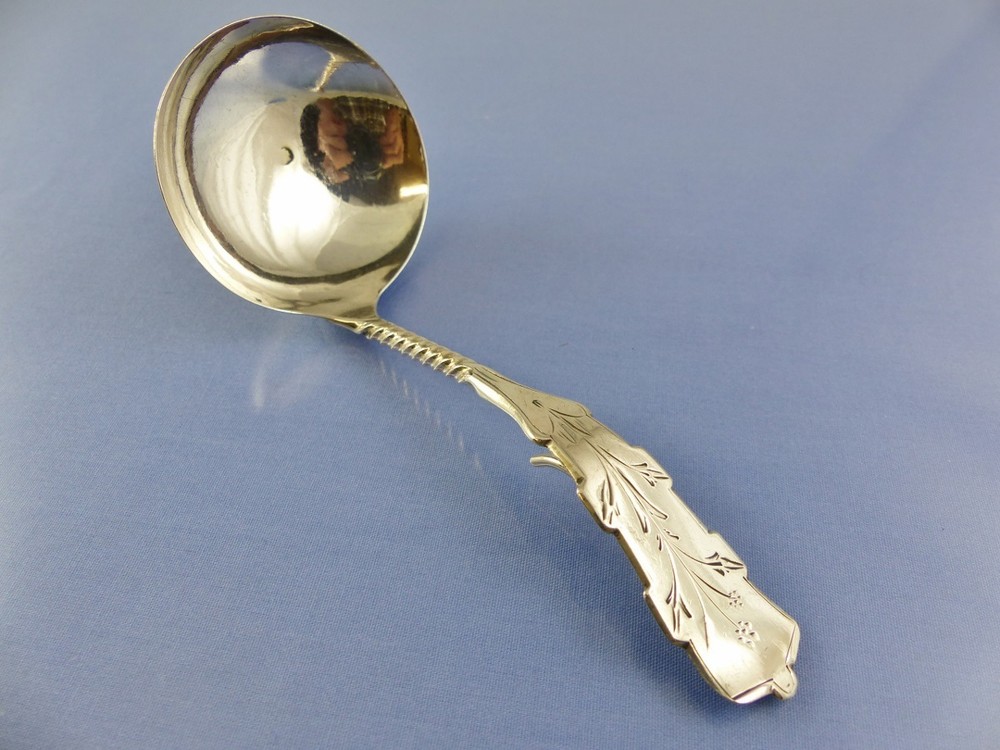 ENGRAVED STEM & FLOWER SILVER SERVING LADLE with Hook BY ?? Holland maker