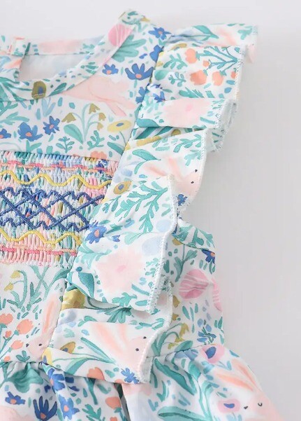 NEW Boutique Smocked Floral Easter Bunny Rabbit Girls Dress