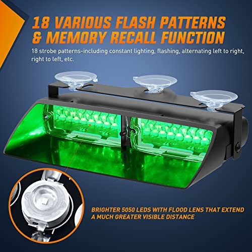 Emergency Strobe Lights Windshield Hazard Warning Safety Flash Light Green