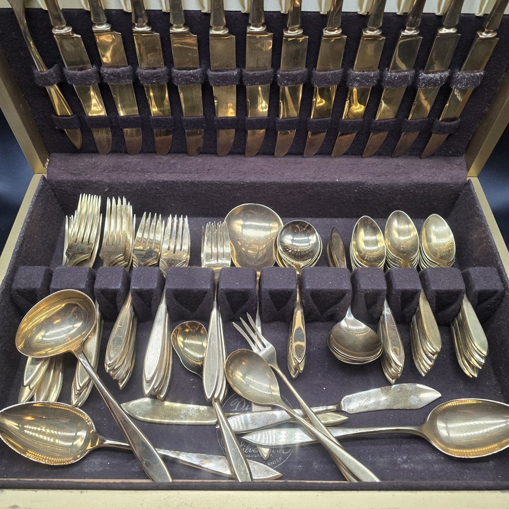 Dirilyte Regal Flatware Gold Dinnerware 93 Piece Vintage With Case Paperwork