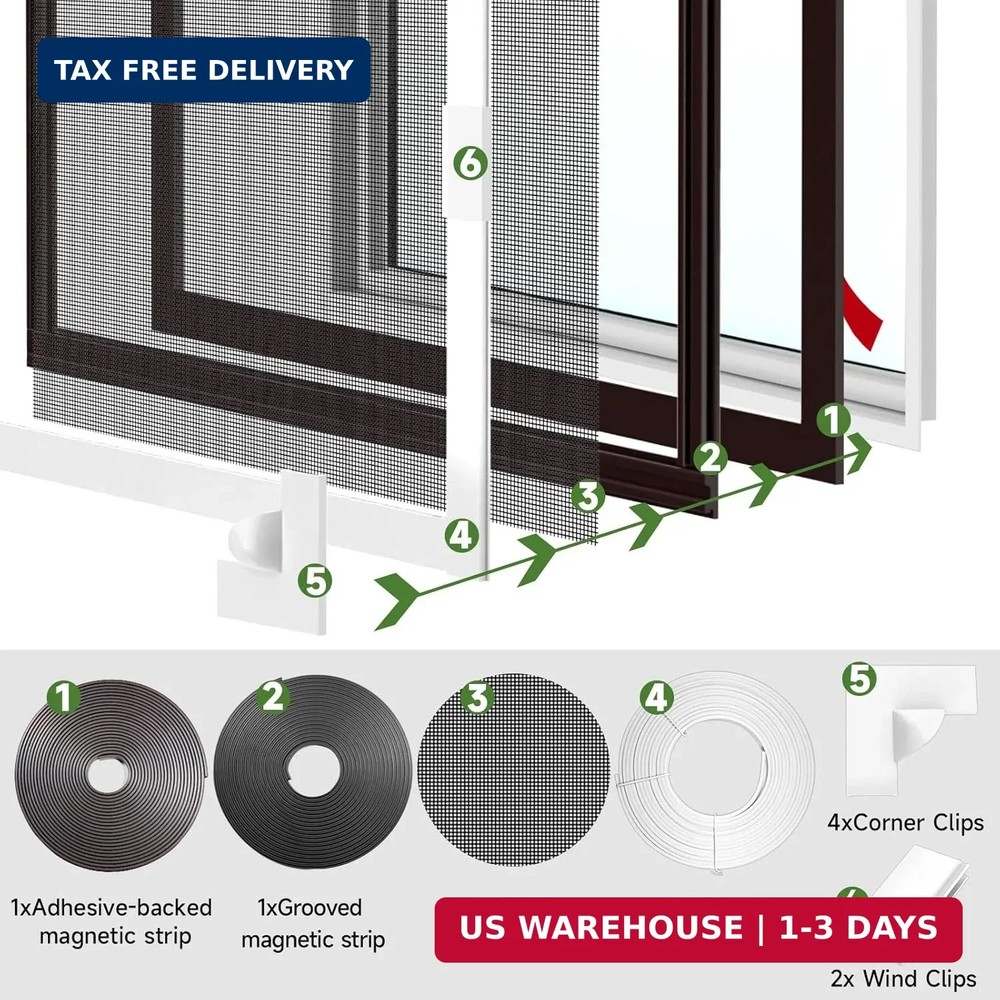 Window Screen Adjustable Magnetic Window Screen Replacement Max 47 x51 DIY Fiber