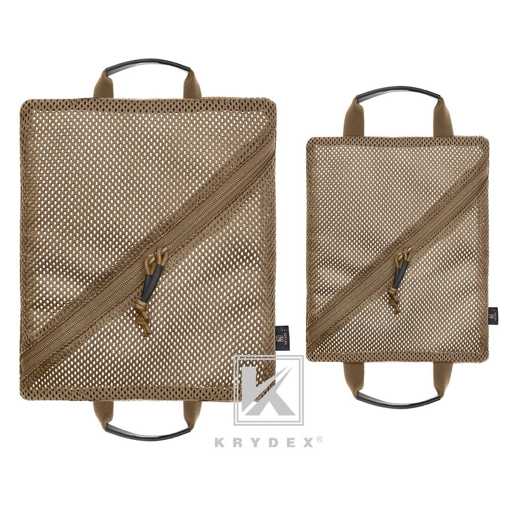 KRYDEX 2pcs Tactical Mesh Pouch Set Modular Storage Organizer Pockets Coyote