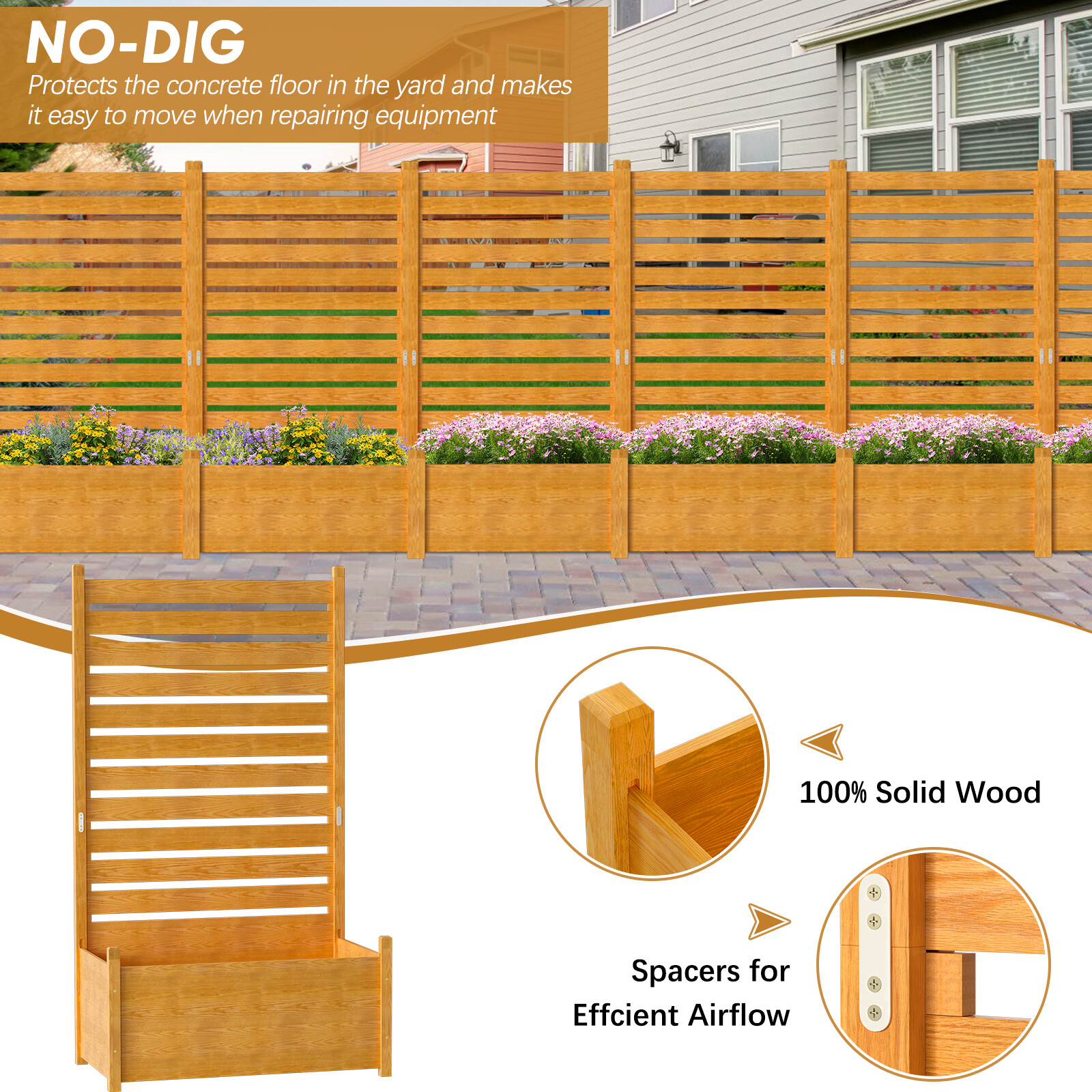 NAIZEA Extra Tall Air Conditioner Fence 41"Wx73"H Trash Can Fence & Planter Box