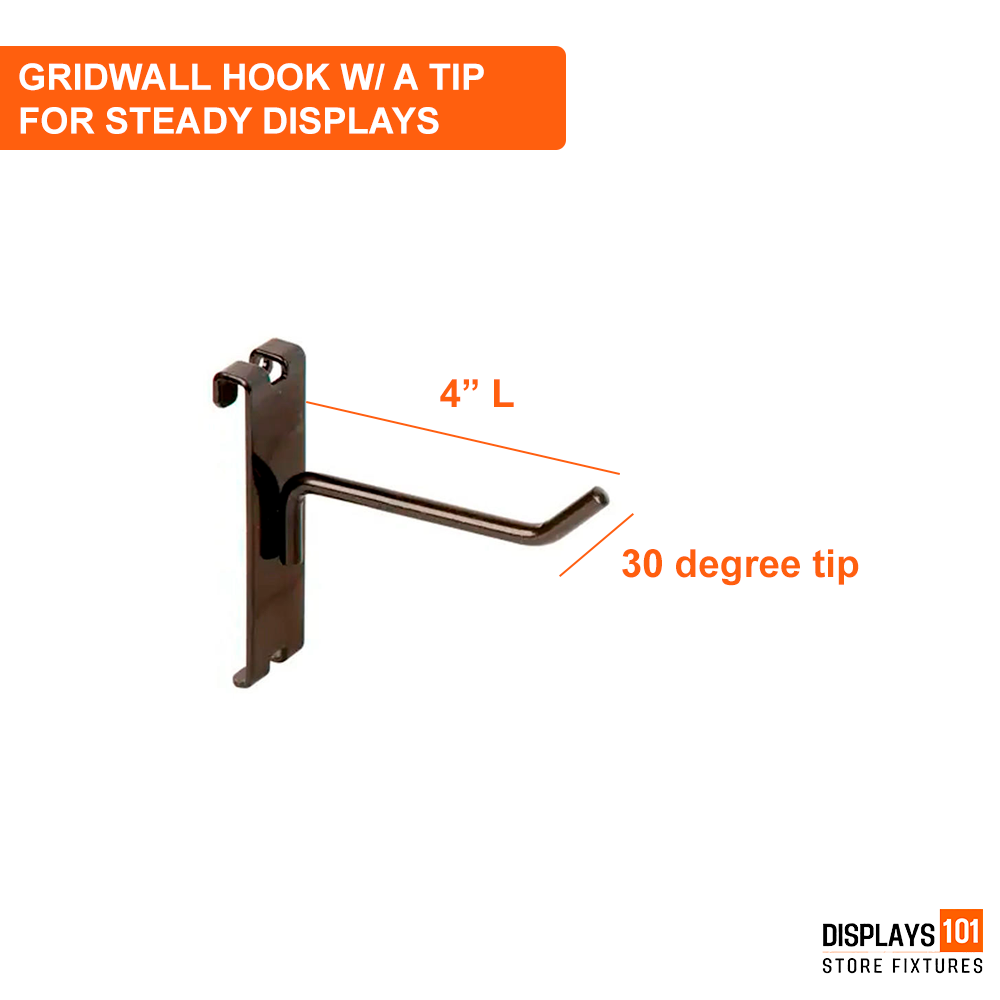 4" Gridwall Hooks - Black Hooks For Grid Panel Displays - NEW