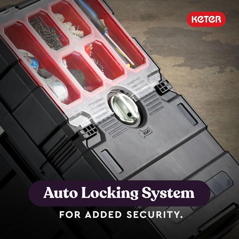 Keter Masterloader Resin Rolling Tool Box with Locking System and Removable Bins