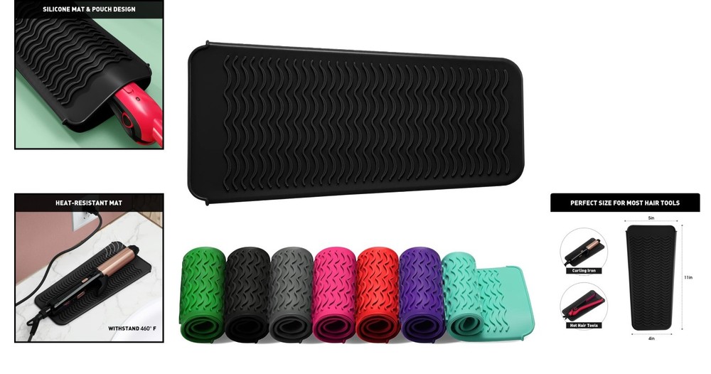 Compact Black Silicone Mat Pouch for Styling Tools – Protect Your Surfaces