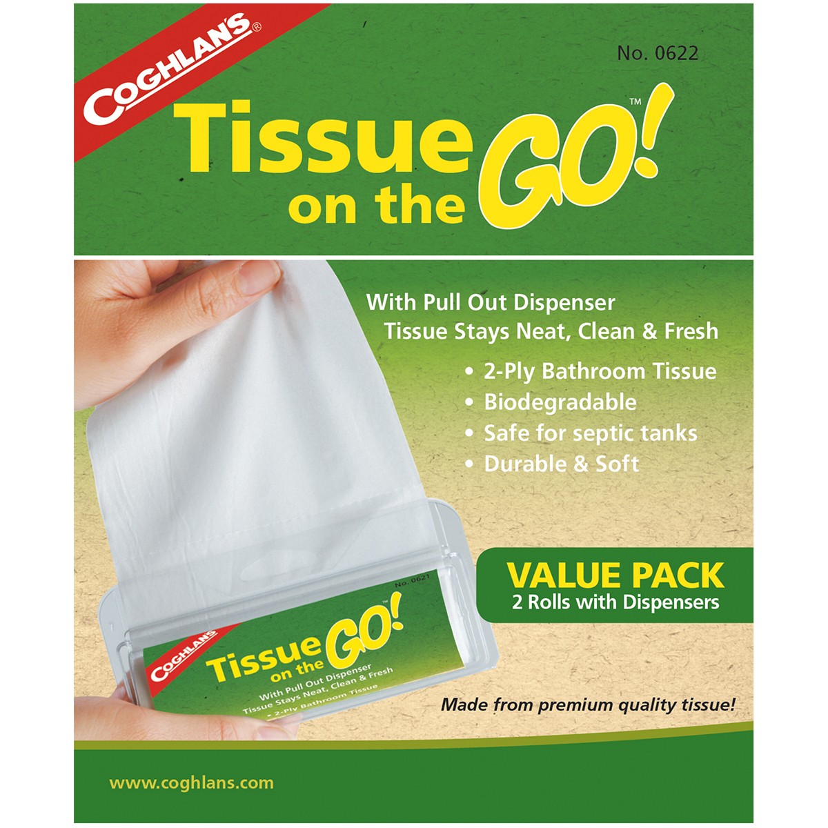 Coghlan's Tissue On The Go! (2 Pack) Pocket Size w/ Dispensers, Camping Survival