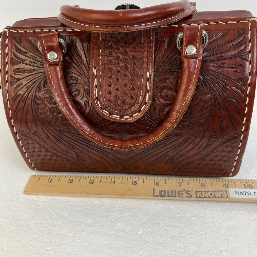 American West Tooled Leather Western Satchel Concho Crossbody Bag Cowgirl