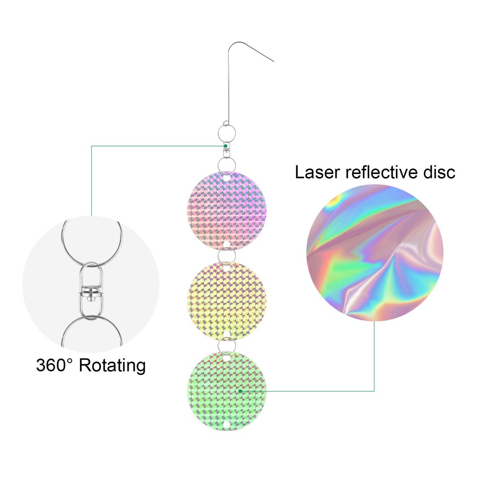 24PCS Reflective Bird Repellent Discs Hanging Rotator Deterrent Keep Away Set 3"