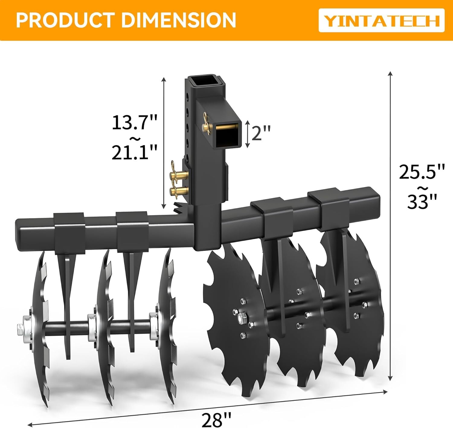 28" Width Disc Plow Harrow W/2" Receiver Mount for ATV UTV Steel Heavy Duty