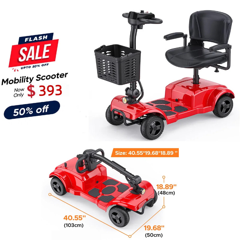 4 Wheels Mobility Scooter Power Wheelchair Folding Electric Scooters Home Travel