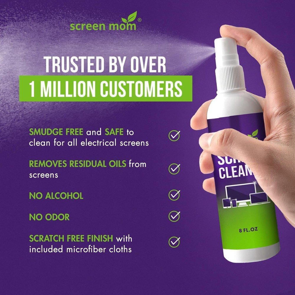 TV Screen Cleaner Spray and Cloth 2-Pack