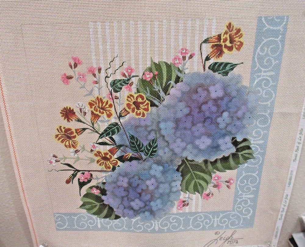 Leigh Designs HYDRANGEA Needlepoint Canvas,Stitch Guide & Threads