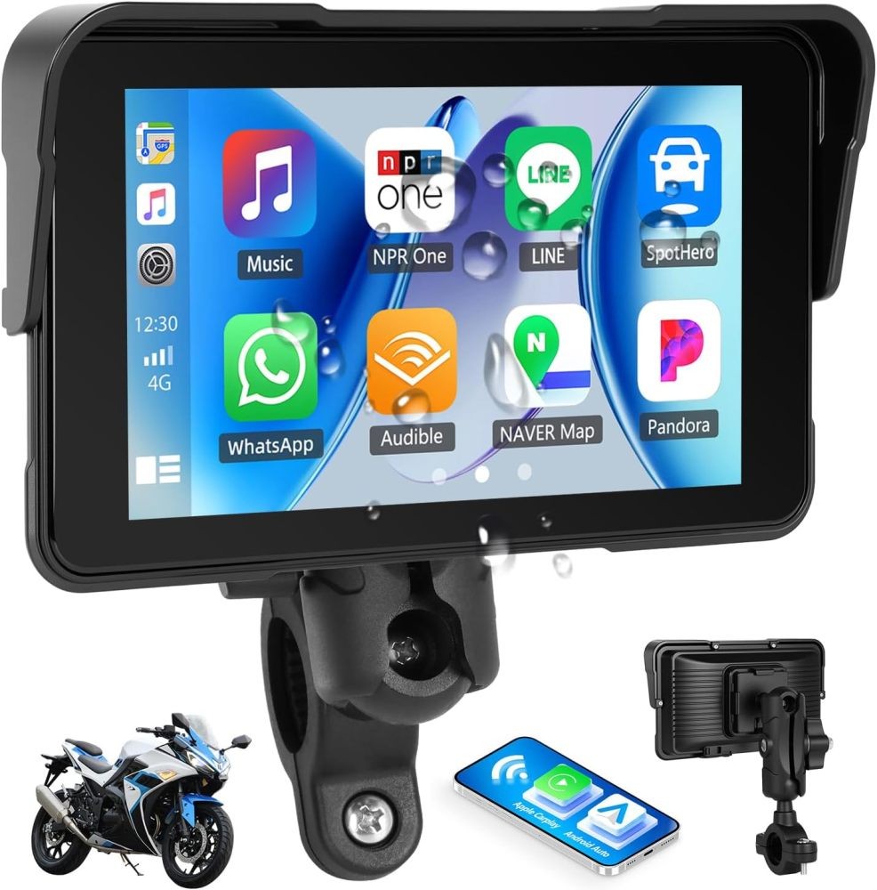 5" Motorcycle Portable Wireless Apple Carplay Android Auto Waterproof Car Stereo