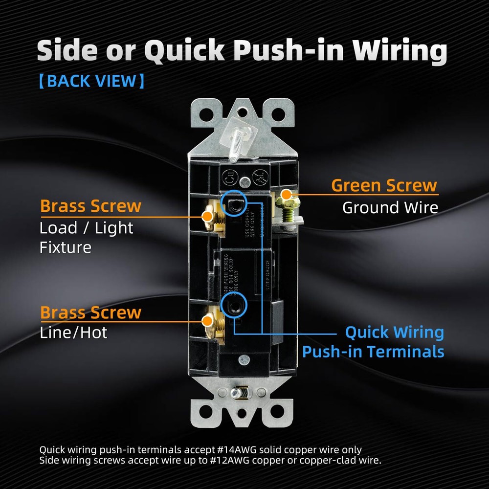 Matte Black Single Pole Decorator Light Switch, 15Amp, 120-277V, Decorative Padd