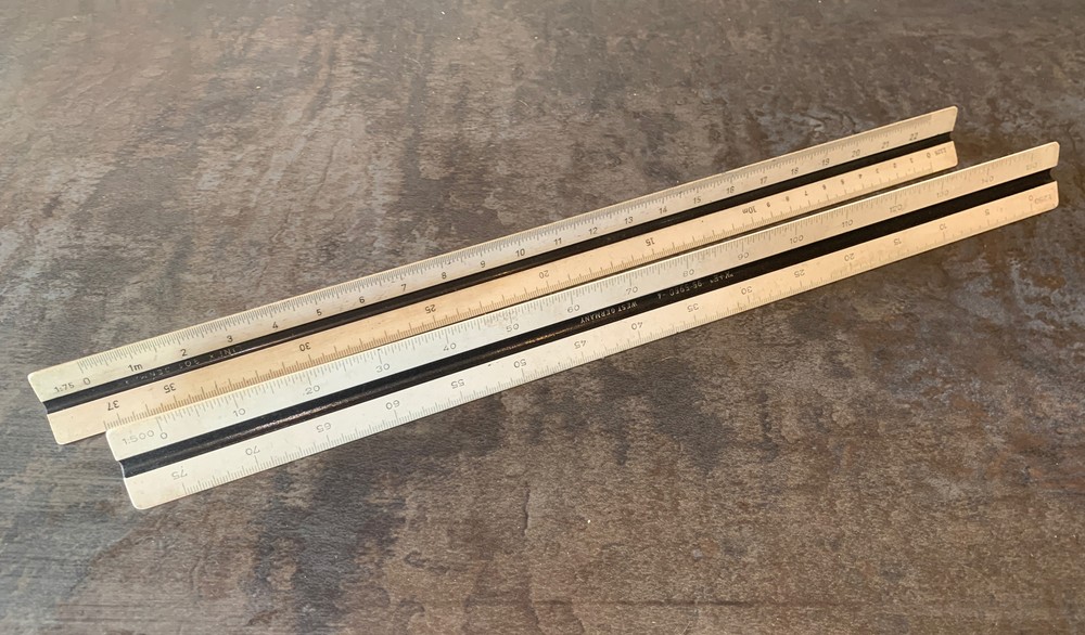 Vintage Linex N0.301 Scale Ruler / Engineers & K+E Triangular Scale Rule Drawing