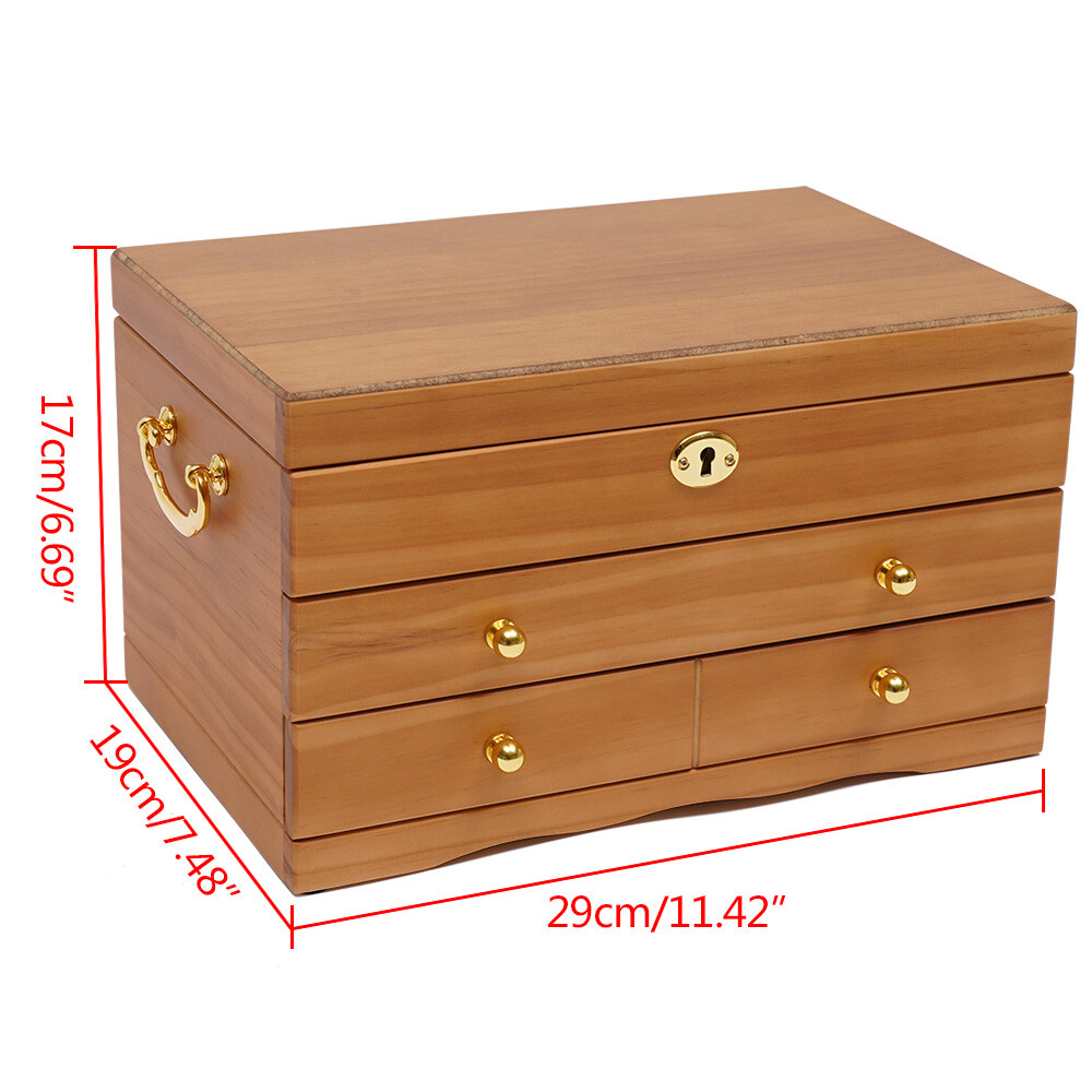 3 Layers Jewelry Storage Box+Mirror+Lock Multi-function Jewelry Box Gift Present