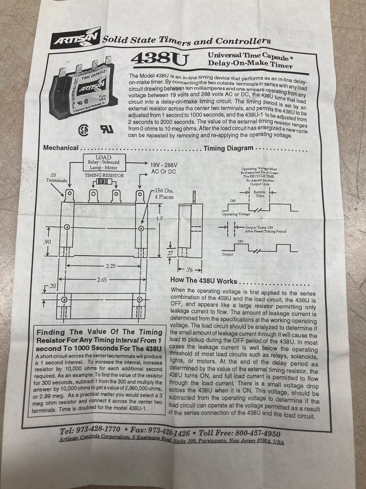 Artisan Solid State Time Capsule Model 438 U Timer & Controller