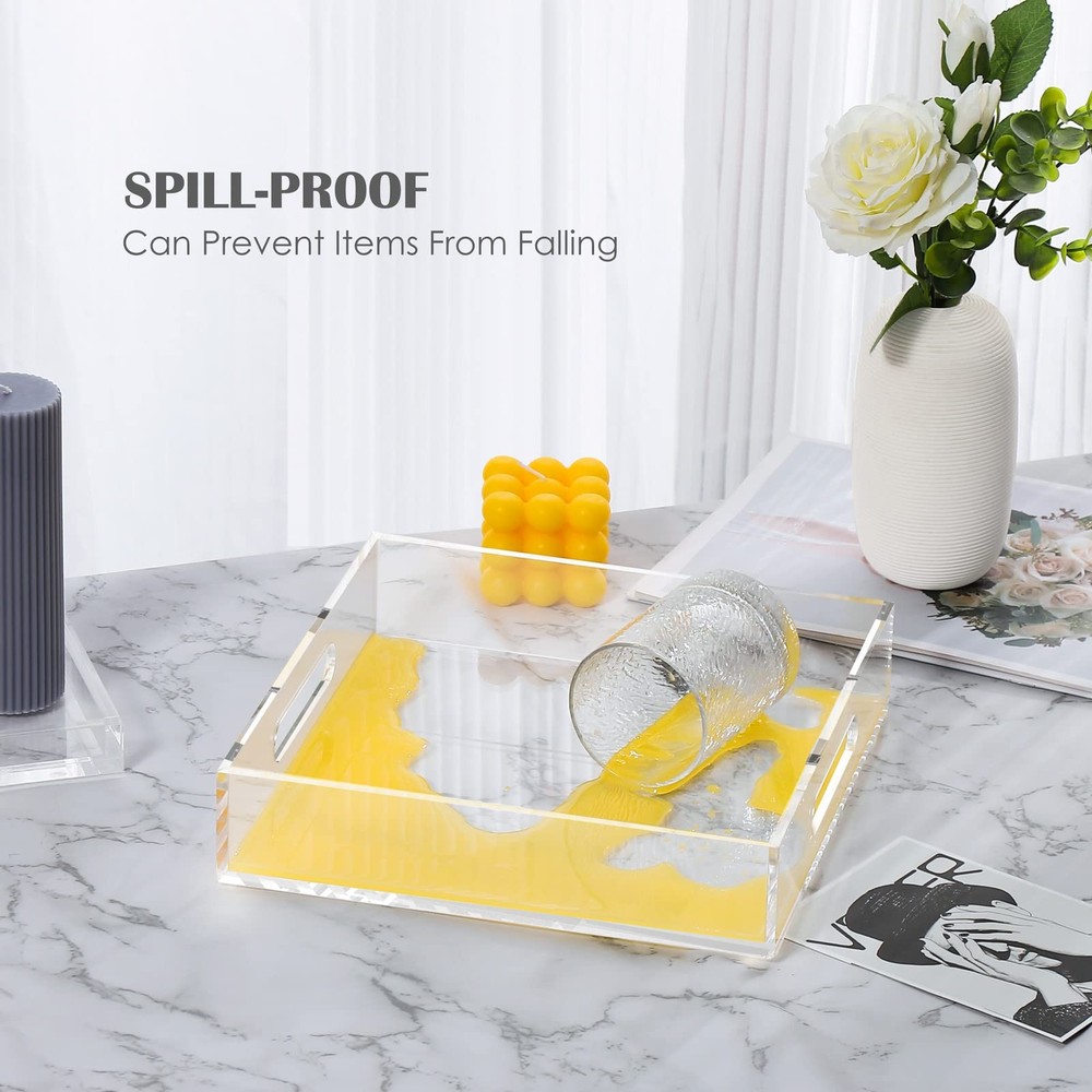 Cilinta Home Decorative Coffee Table Tray, 10x10 Elegant Acrylic Serving Tray...